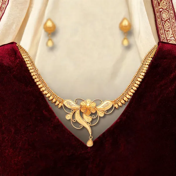 Gold_Copper_Gold_Plated_Floral_Necklace_Set_With_Earrings_For_Women