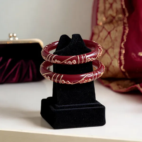 Pack_Of_2_Pairs_|_Maroon_Plastic_Copper_Gold_Plated_Ethnic_Bangle_Set_For_Women