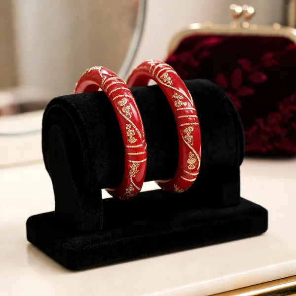 Pack_Of_2_Pairs_|_Red_Plastic_Copper_Golden_Detail_Ethnic_Bangle_Set_For_Women