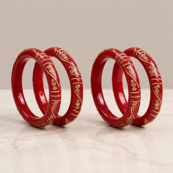 Pack_Of_2_Pairs_|_Red_Plastic_Copper_Golden_Detail_Ethnic_Bangle_Set_For_Women