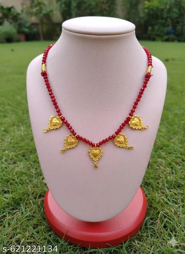 Maroon_Bentex_Gold_Plated_Beaded_Heart_Charm_Necklace_For_Women