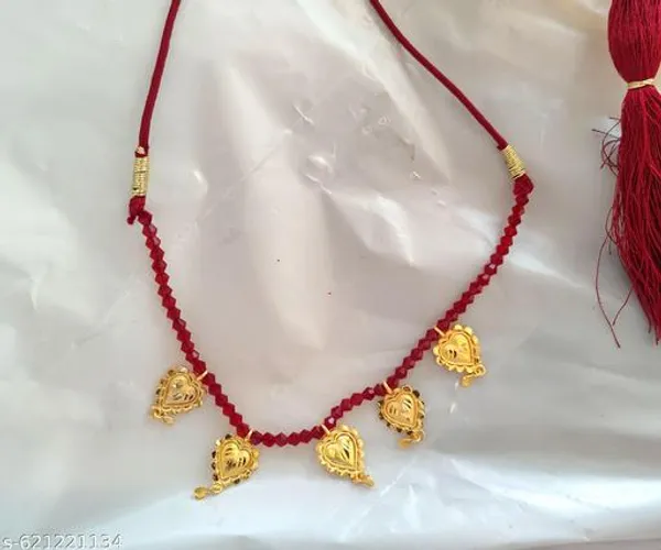 Maroon_Bentex_Gold_Plated_Beaded_Heart_Charm_Necklace_For_Women