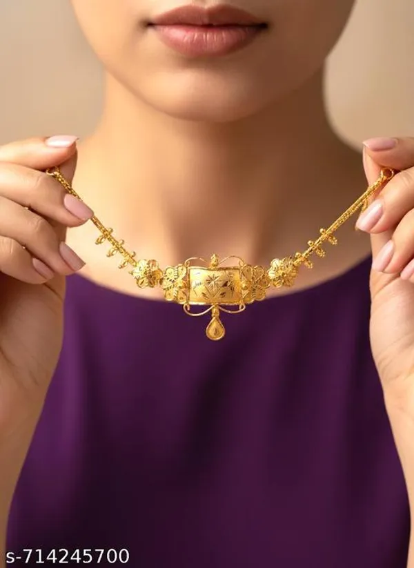 Gold_Copper_Gold_Plated_Floral_Choker_Necklace_For_Women