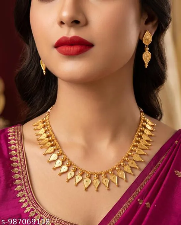 Gold_Copper_Gold_Plated_Necklace_Set_With_Earrings_For_Women