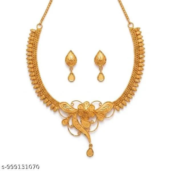 Gold_Copper_Gold_Plated_Floral_Necklace_Set_With_Earrings_For_Women
