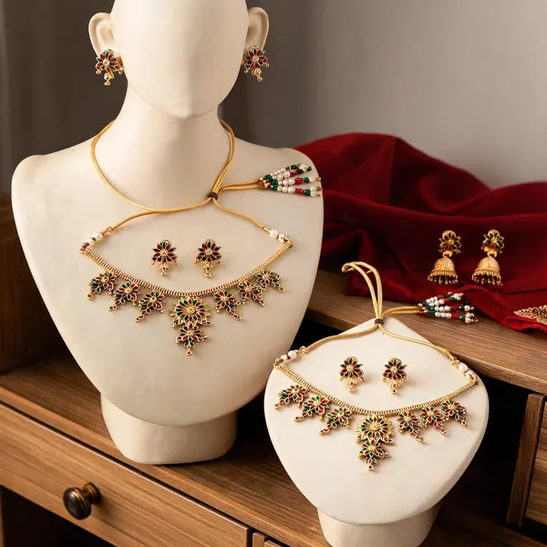 Gold_Copper_Brass_Floral_Necklace_Set_With_Earrings_For_Women