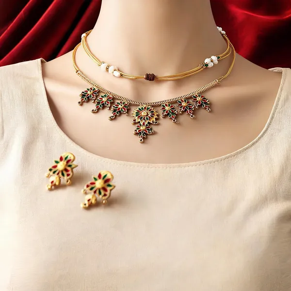Gold_Copper_Brass_Floral_Necklace_Set_With_Earrings_For_Women