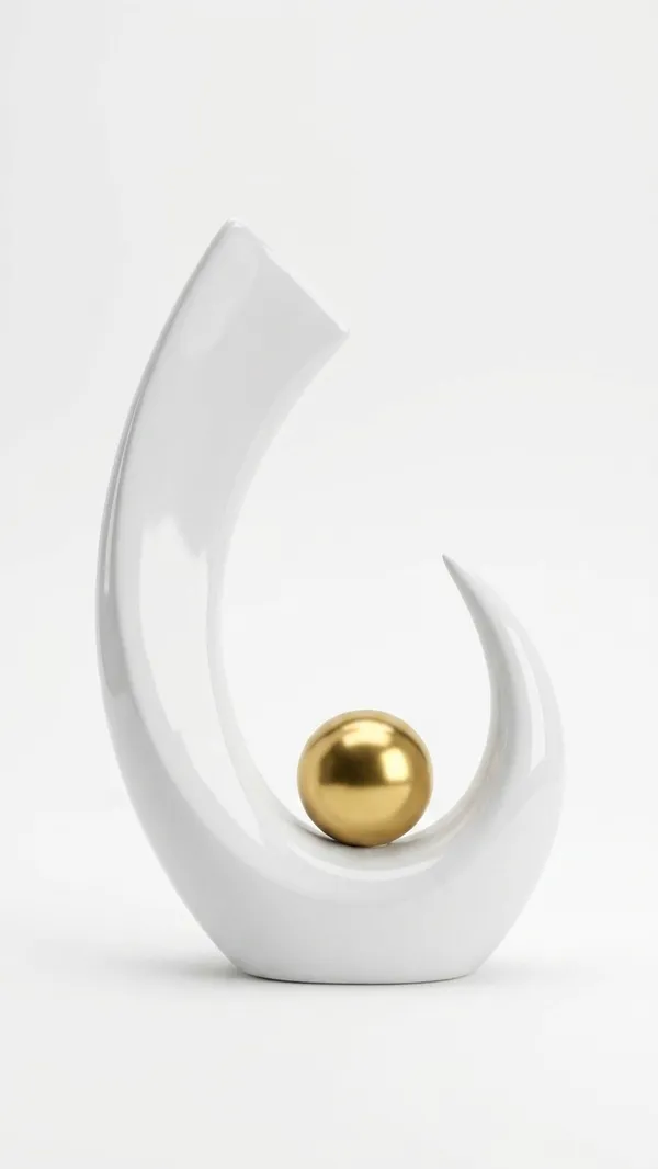 Ceramic_Modern_Abstract_White_Gold_Statue
