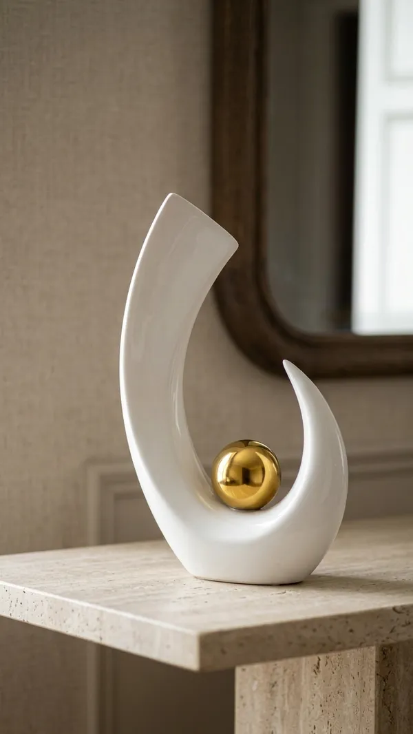 Ceramic_Modern_Abstract_White_Gold_Statue