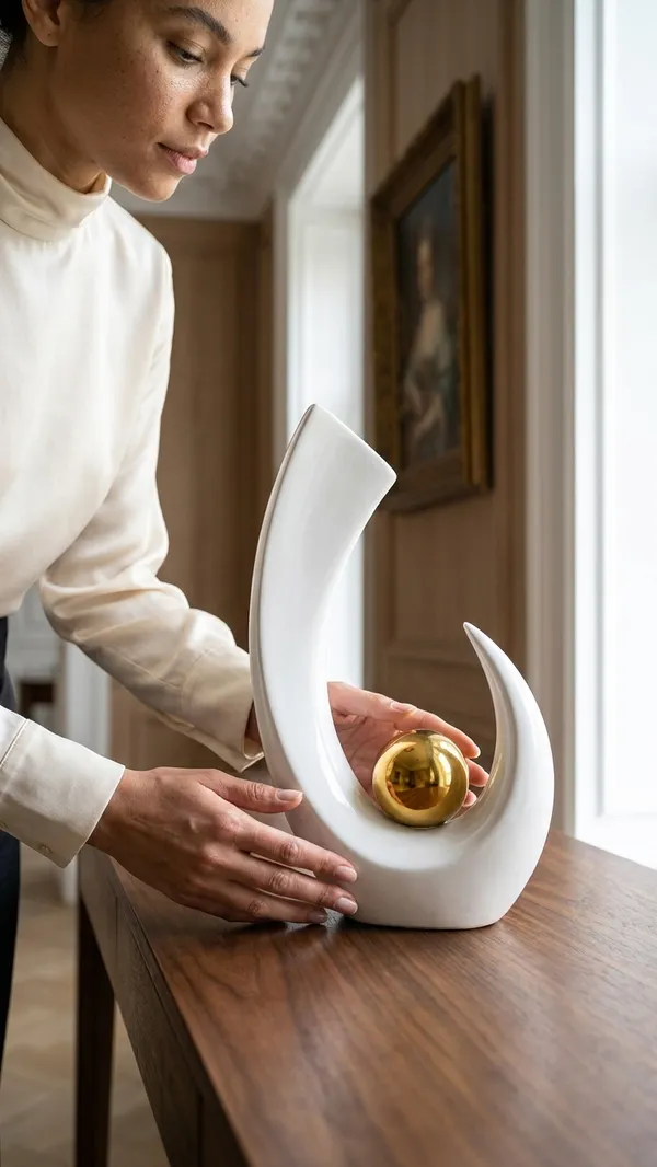 Ceramic_Modern_Abstract_White_Gold_Statue