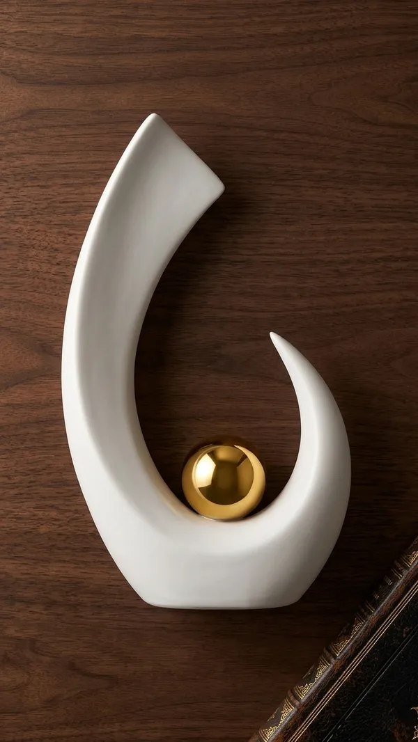 Ceramic_Modern_Abstract_White_Gold_Statue