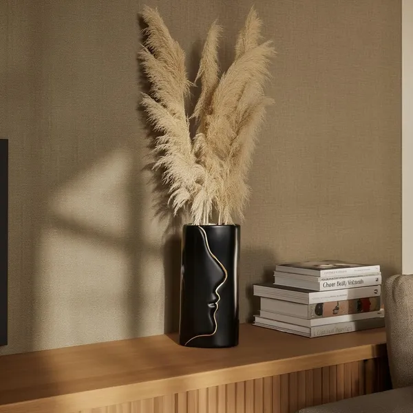 Ceramic_Modern_Face_Silhouette_Black_Gold_Accent_Flower_Vase