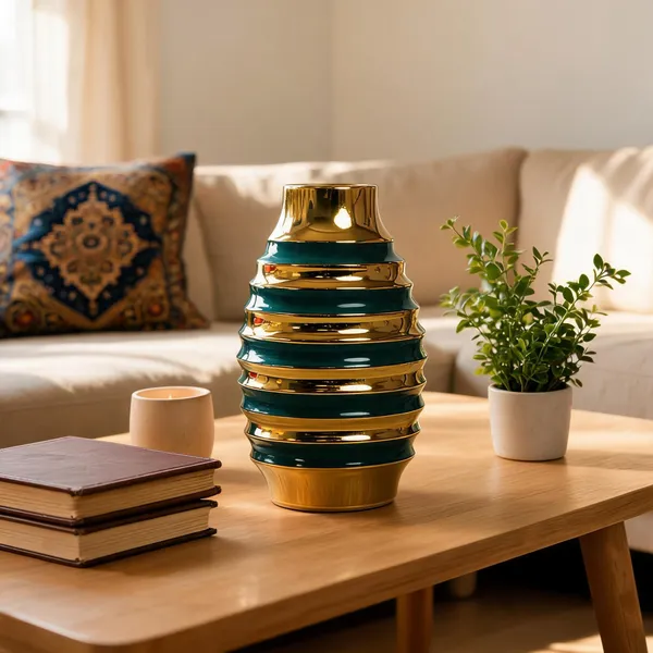 Ceramic_Modern_Ribbed_Gold_Green_Decorative_Vase