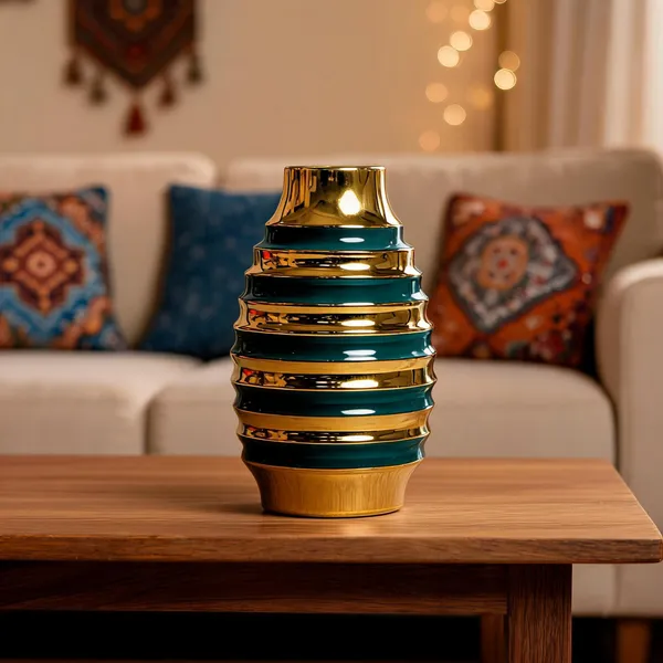 Ceramic_Modern_Ribbed_Gold_Green_Decorative_Vase