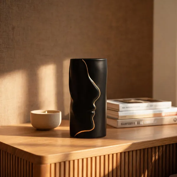 Ceramic_Modern_Face_Silhouette_Black_Gold_Accent_Flower_Vase