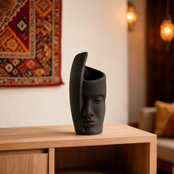 Ceramic_Modern_Abstract_Face_Silhouette_Matte_Black_Face_Vase