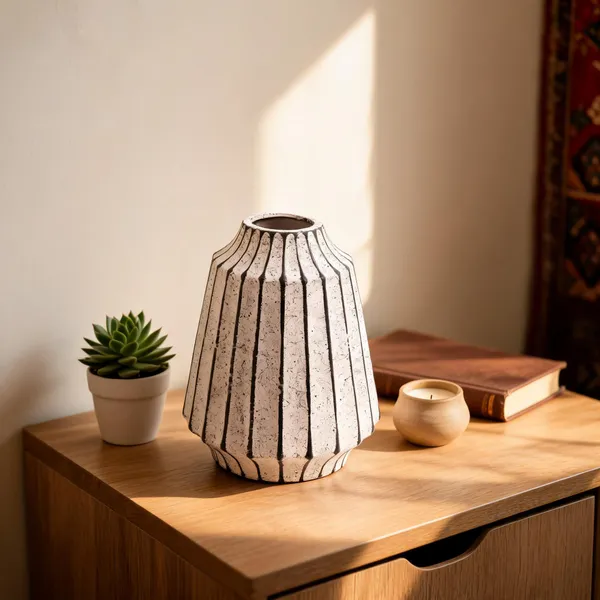 Ceramic_Modern_Vertical_Ribbed_Textured_Matte_Black_Flower_Vase