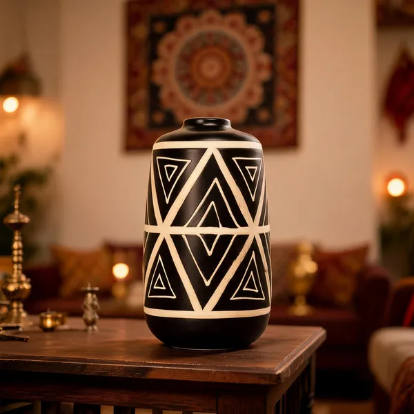 Ceramic_Modern_Geometric_Pattern_Matte_Black_Flower_Vase
