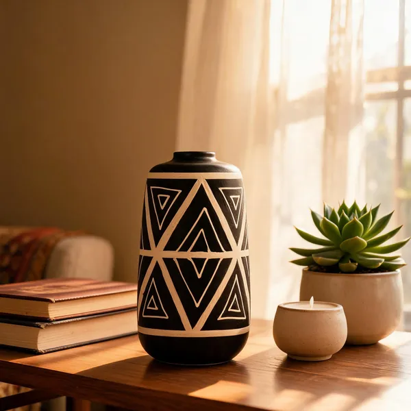 Ceramic_Modern_Geometric_Pattern_Matte_Black_Flower_Vase