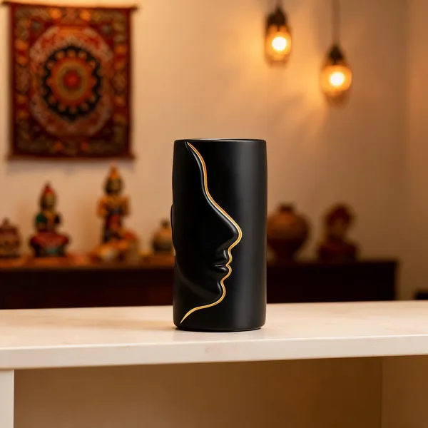 Ceramic_Modern_Face_Silhouette_Matte_Black_Gold_Accent_Flower_Vase