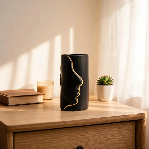 Ceramic_Modern_Face_Silhouette_Matte_Black_Gold_Accent_Flower_Vase