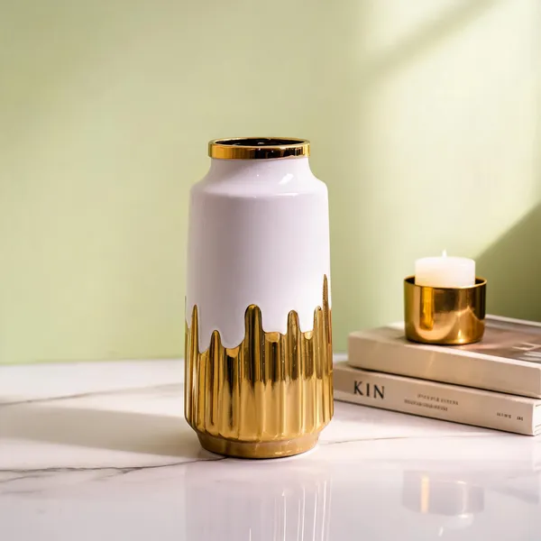 Ceramic_Modern_Gold_Drip_Design_White_Flower_Vase