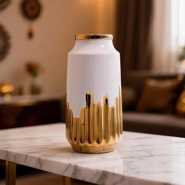 Ceramic_Modern_Gold_Drip_Design_White_Flower_Vase