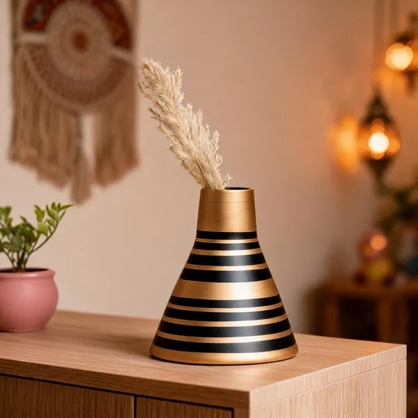 Ceramic_Modern_Gold_Black_Striped_Matte_Decorative_Vase
