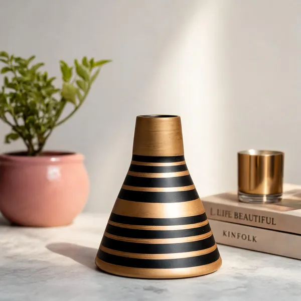 Ceramic_Modern_Gold_Black_Striped_Matte_Decorative_Vase