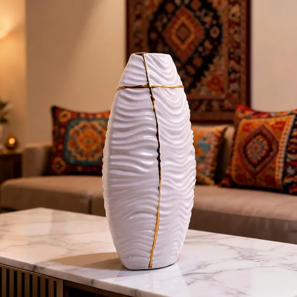Ceramic_Modern_Wave_Pattern_Gold_Trim_Flower_Vase