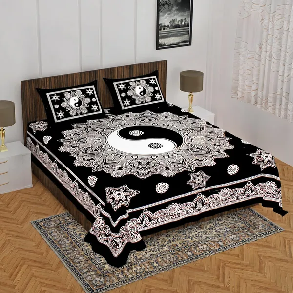 Cotton_Black_Floral_Bed_Sheet_With_2_Pillow_Covers