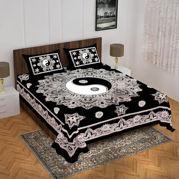 Cotton_Black_Floral_Bed_Sheet_With_2_Pillow_Covers