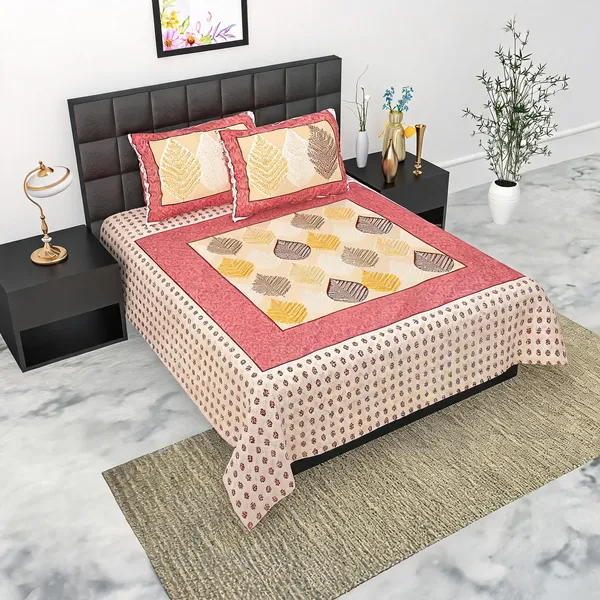 Cotton_Ethnic_Leaf_Print_Bed_Sheet_With_2_Pillow_Covers