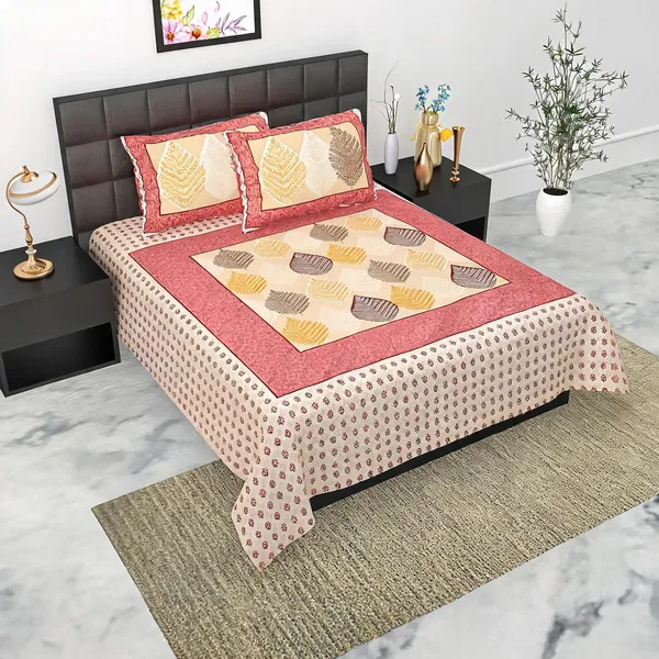 Cotton_Ethnic_Leaf_Print_Bed_Sheet_With_2_Pillow_Covers
