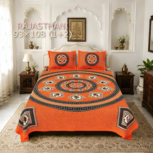 Cotton_Rajasthani_Traditional_Geometric_Motif_Bed_Sheet_With_2_Pillow_Covers