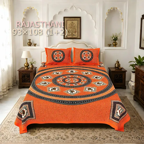 Cotton_Rajasthani_Traditional_Geometric_Motif_Bed_Sheet_With_2_Pillow_Covers