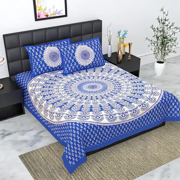 Cotton_Mandala_Print_Blue_White_Bed_Sheet_With_2_Pillow_Covers