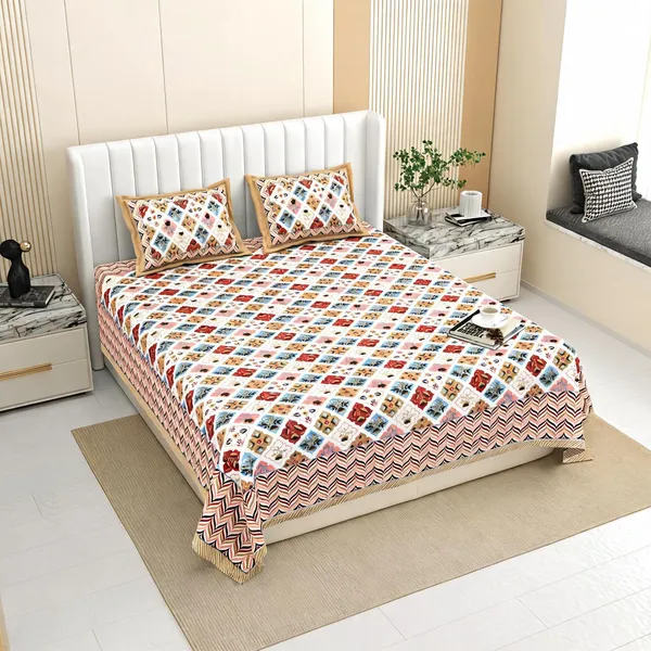 Cotton_Geometric_Print_Multicolor_Bed_Sheet_With_2_Pillow_Covers