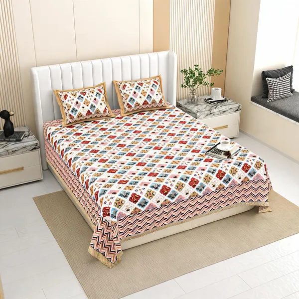Cotton_Geometric_Print_Multicolor_Bed_Sheet_With_2_Pillow_Covers