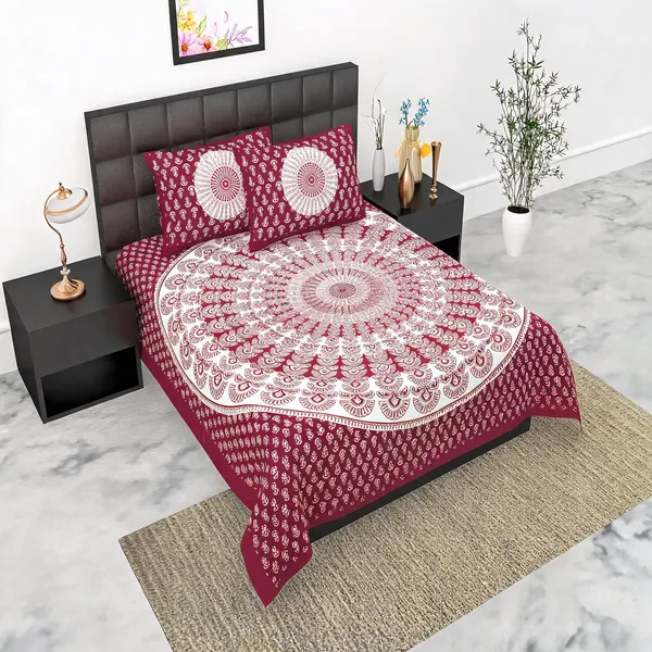 Cotton_Mandala_Print_Maroon_White_Bed_Sheet_With_2_Pillow_Covers