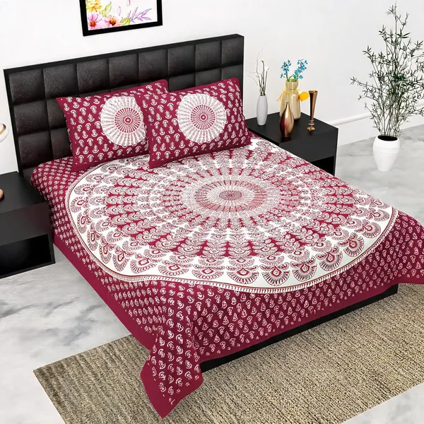 Cotton_Mandala_Print_Maroon_White_Bed_Sheet_With_2_Pillow_Covers