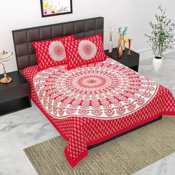 Cotton_Mandala_Paisley_Print_Red_White_Bed_Sheet_With_2_Pillow_Covers