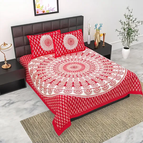 Cotton_Mandala_Paisley_Print_Red_White_Bed_Sheet_With_2_Pillow_Covers