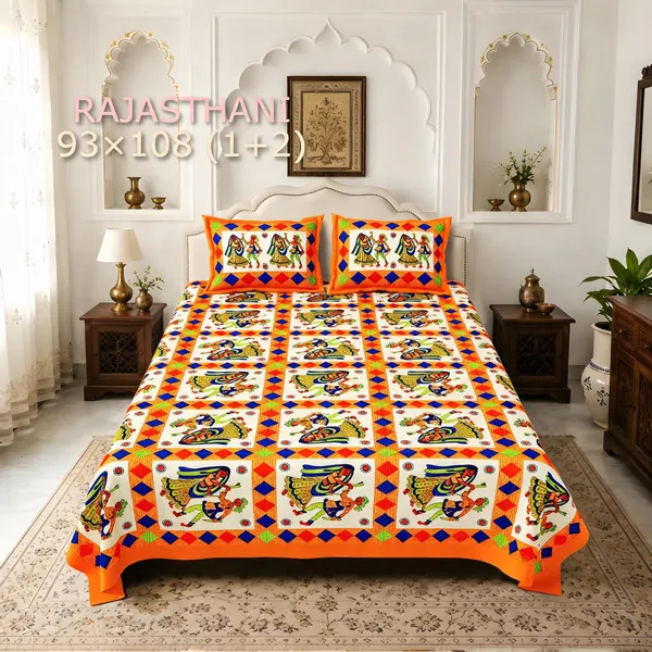 Cotton_Rajasthani_Folk_Art_Print_Bed_Sheet_With_2_Pillow_Covers
