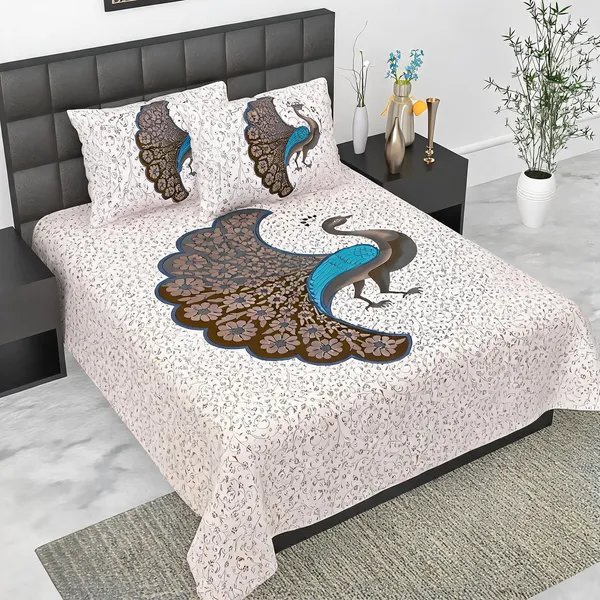 Cotton_Ethnic_Peacock_Floral_Print_Bed_Sheet_With_2_Pillow_Covers