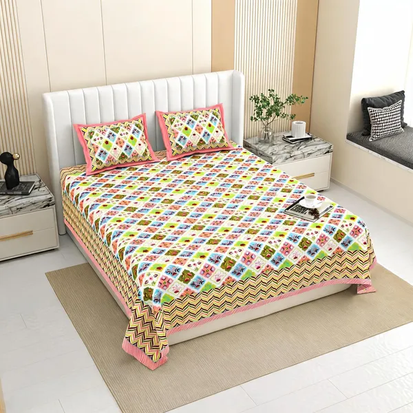 Cotton_Patchwork_Multicolor_Print_Bed_Sheet_With_2_Pillow_Covers