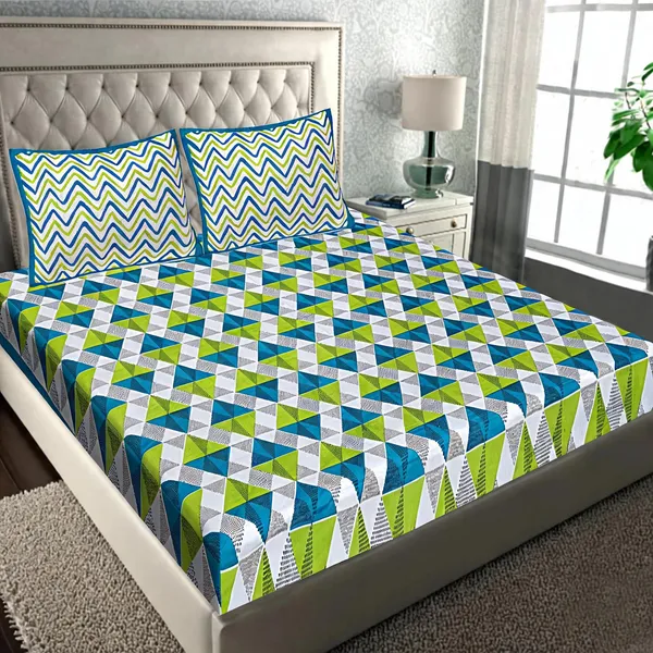 Cotton_Geometric_Print_Blue_Green_Bed_Sheet_With_2_Pillow_Covers
