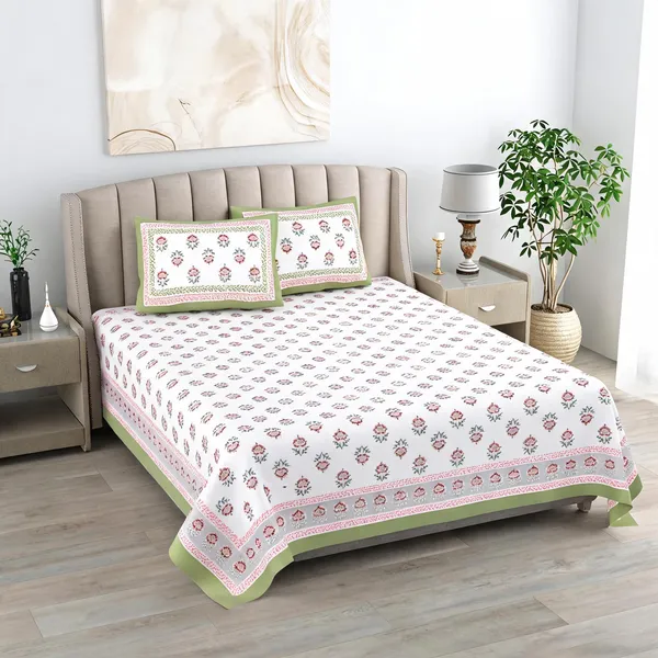 Cotton_Floral_Print_White_Bed_Sheet_With_2_Pillow_Covers