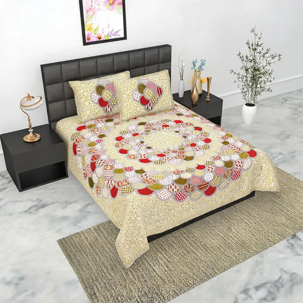 Cotton_Geometric_Print_Beige_Bed_Sheet_With_2_Pillow_Covers