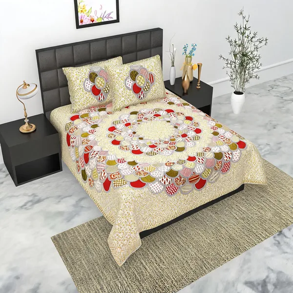 Cotton_Geometric_Print_Beige_Bed_Sheet_With_2_Pillow_Covers